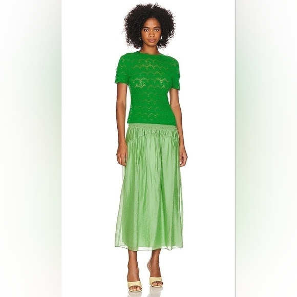 VINCE NWT Smocked Waist Pull On Skirt in Sprout - Picture 6 of 10